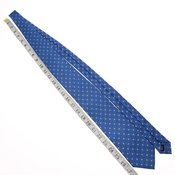 Drake's NWT Neck Tie in Blue with White & Orange Mini Floral Print 100% Silk